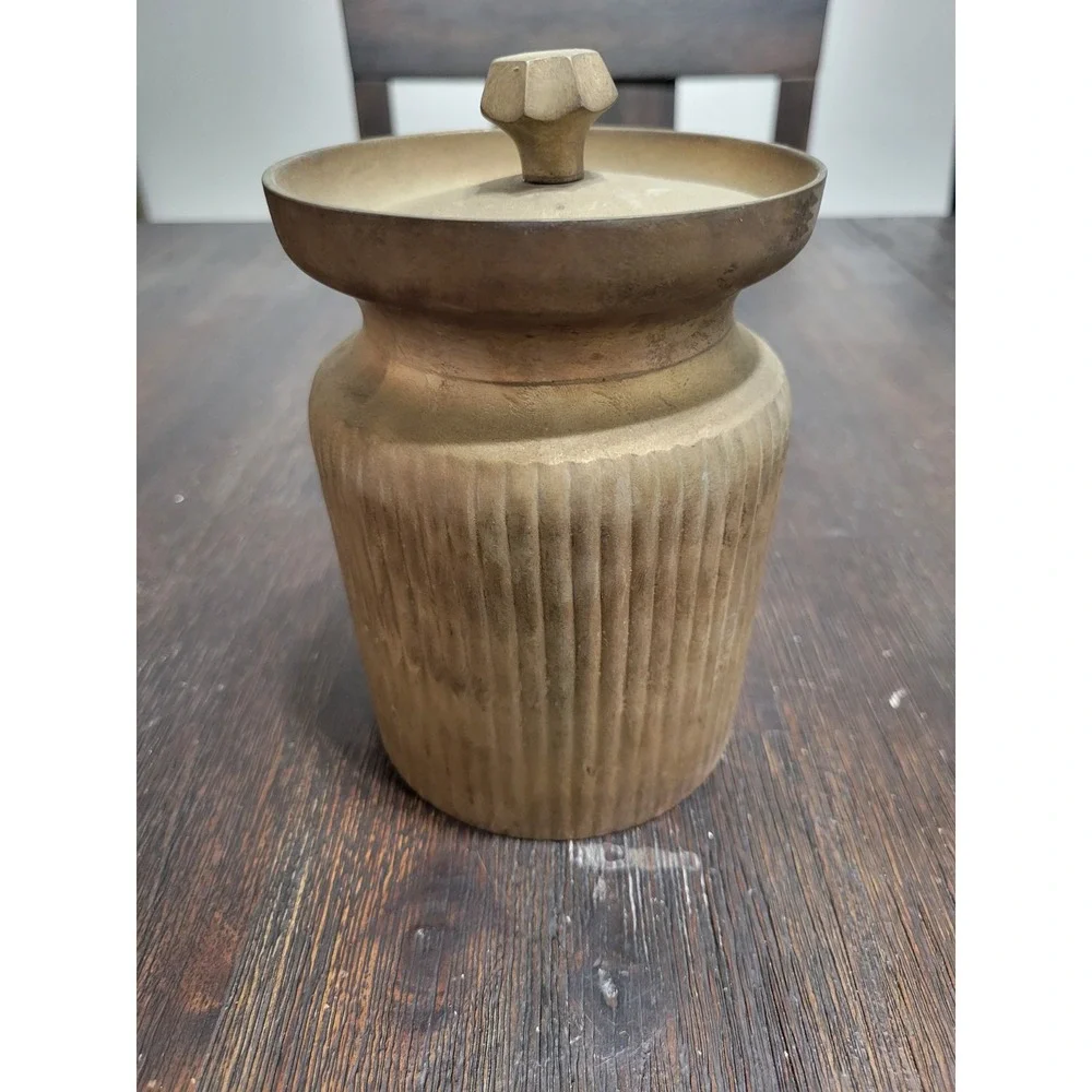 AS-IS Vintage Ribbed Brass Container With‎ Removable Lid